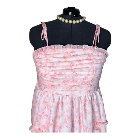 Shein Curve Womens Floral Chiffon Midi Sundress Sleeveless Ruffle Trim Pink 3XL - Picture 4 of 9